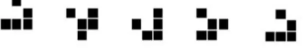Figure 1.9: A glider moves one cell diagonally to the right after four generations[25].