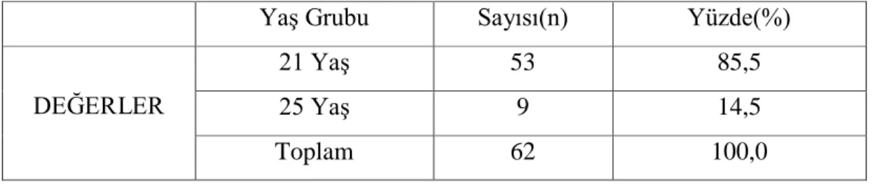 Çizelge 3.1: Katılımcıların Yaş Grupları Dağılımı. 