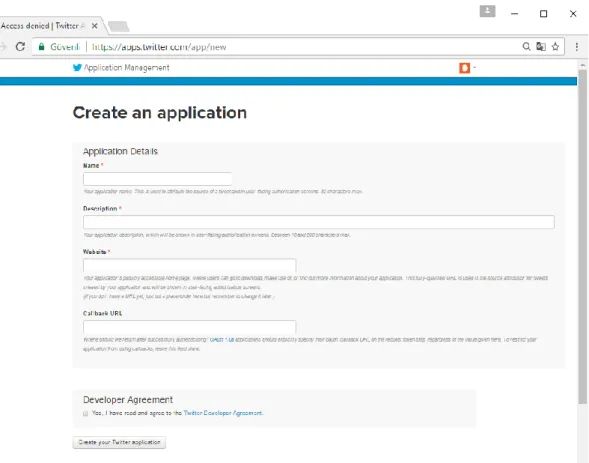 Figure 4.4 : The page of creating application on Twitter. 