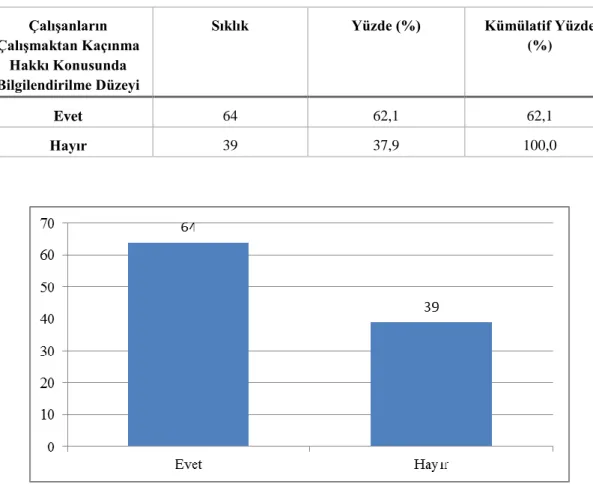 Çizelge 4-19 Çalışanların çalışmaktan kaçınma hakkı konusunda bilgilendirilme düzeyi  Çalışanların 