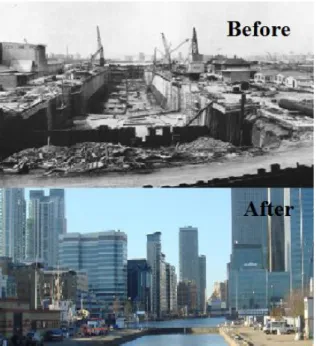 Figure 2.2. London Dockland before and after regeneration.  