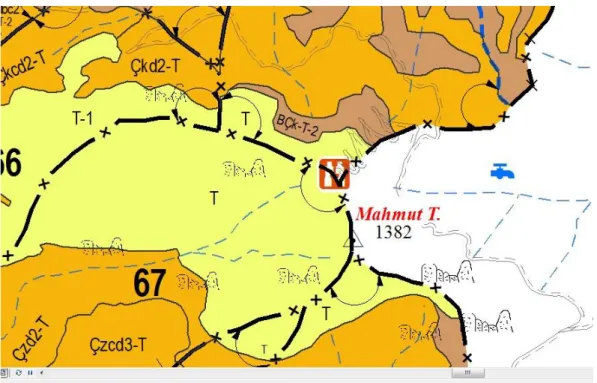 Şekil  2.4:  Mahmutdağı’nın  Karabel  Orman  İşletme  Şefliği    amenajman  haritası  (OGM 'den alınan orjinal meşçere haritası)