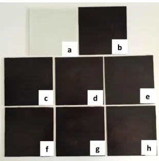 Figure  2.8:  Photos  of  all  groups  of  composites;  a)  cPP,  b )  cPP10L ,  c )  cPP10L-0.1F ,  d )  cPP10L-0.3F , e ) cPP10L-0.5F , f ) cPP10L-0.1P , g ) cPP10L-0.3P , h ) cPP10L-0.5P 