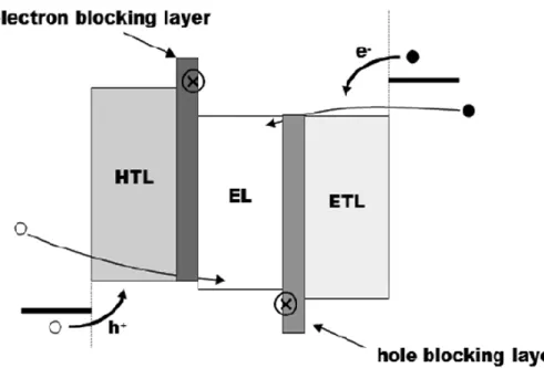 Figure 1.5 : OLED structure with the hole and electron blocking layers [11]. 