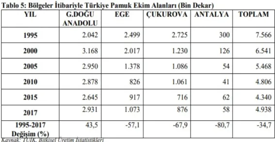 Tablo 10. Türkiye Pamuk Ekim Alanları 