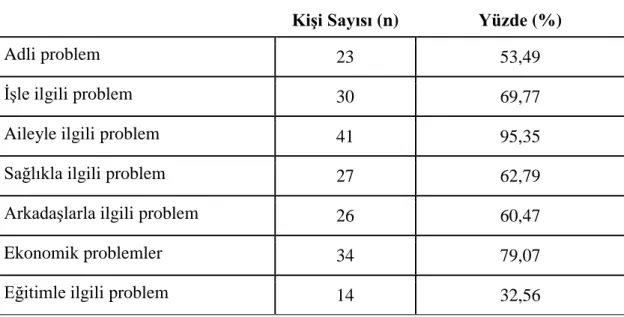 Tablo 3.3. Çalışma Grubunun Madde Kullanımına Nedeniyle Problem Yaşadığı  Alanlar 