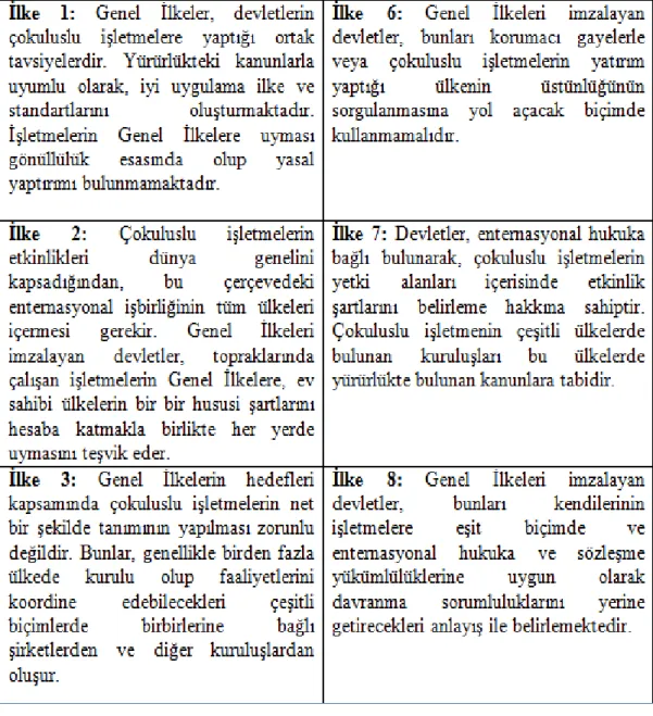 Tablo 3.5: OECD Çokuluslu İşletmeler Genel İlkeleri   