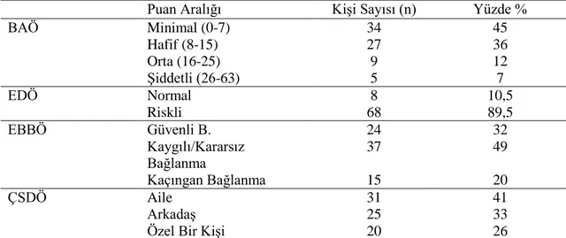 Tablo 3.5. Örneklemin Ölçek Verilerinin Değerlendirilmesi 