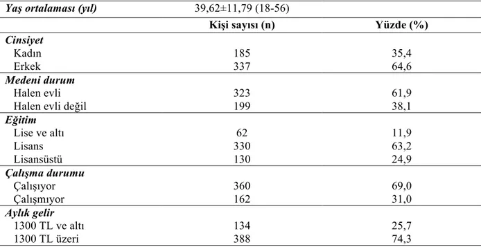 Tablo 4.1. Katılımcıların Sosyo-Demografik Özellikleri 