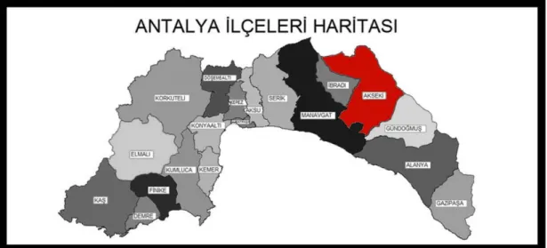 Şekil 1.1 Antalya ilçeler haritası (URL-1). 