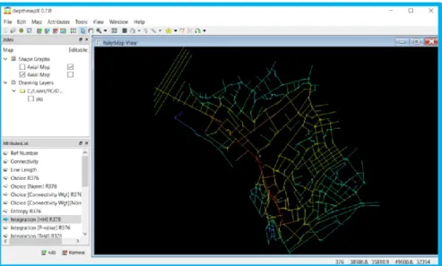 Şekil 3.13.: Deptmap programında bütünleşiklik haritası oluşturulması.  View/Attribute  Summary  komutu  ile  örüntünün  en  yüksek  (maksimum),  en  düşük 