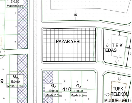 Şekil 3.4 İmar planında bir pazar yeri parseli, Burdur-Bucak. 