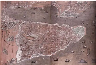 Şekil 3.5.1523 tarihli Hünername’ de yer alan bir minyatürde Davutpaşa Sarayı ve  Çevresi