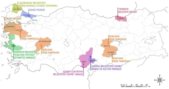 ġekil 4.1 Projelerin konumları 