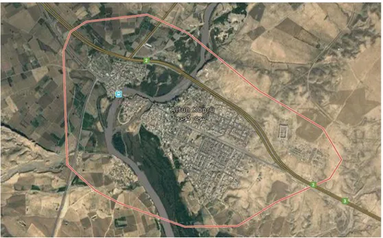 Şekil 1.1 Altunköprü uydu görüntüsü üzerinde nahiye alanının sınırları. 
