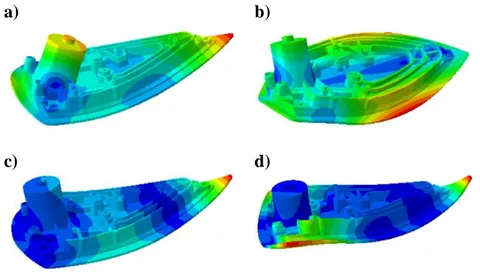 Fig.  2.  The  first  four  mode  shapes  of  the  preliminary  ultrasonic  iron  (a-d)  which  were  predicted 