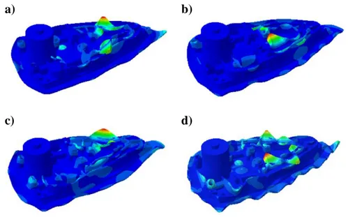 Fig.  3.  Sample  mode  shapes  at  ultrasonic  frequencies  predicted  using  the  finite  element  model:     