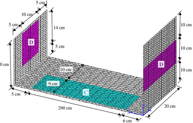 Fig. 4 U-plate structure with three damping patches and corresponding dimensions. 