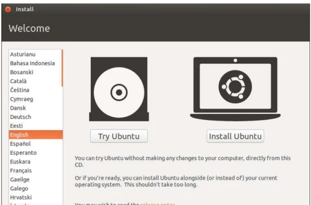 Şekil 6.1. Ubuntu 14.10 İşletim Sistemi Kurulumu: Adım - 1 
