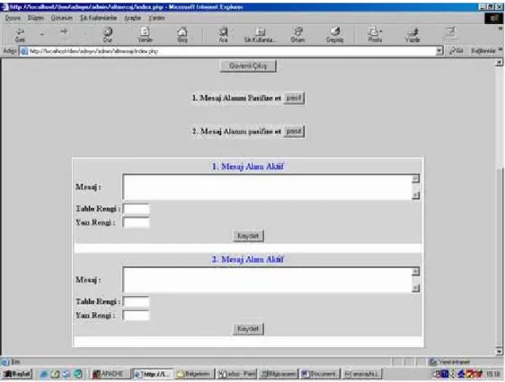 Şekil 8.Alt mesaj düzen bölümü browser görüntüsü      4.1.6. Admin Şifresi 