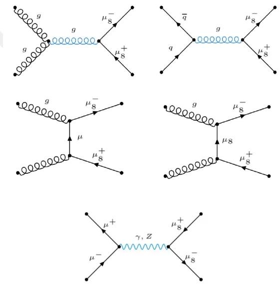 Figure 4.3 Some Feynman diagrams related to pair production of color octet muon  