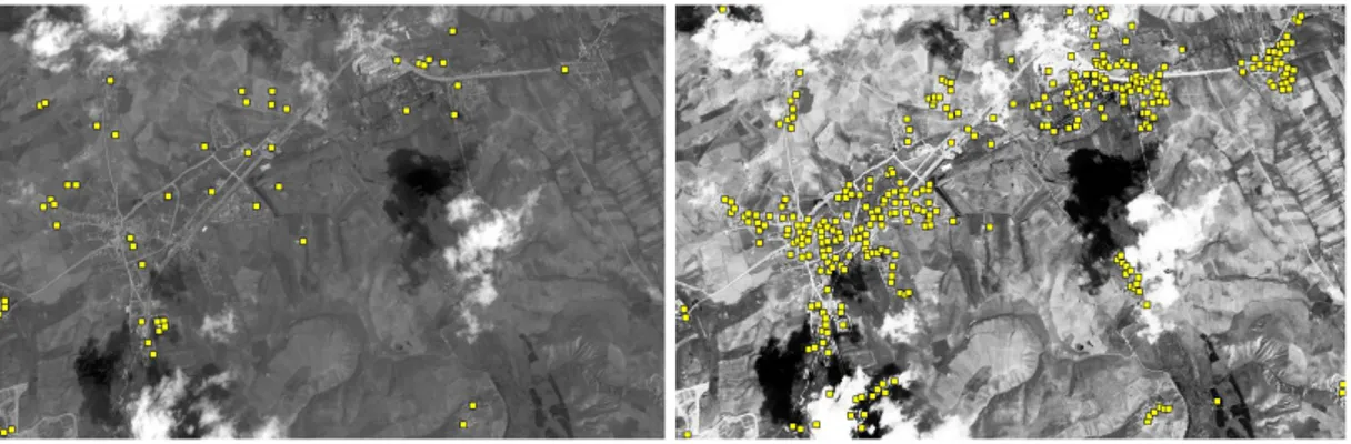 Figure 3.8 : Detected buildings from satellite image of Esenboğa region in cloudy day  before and after adjusting the image