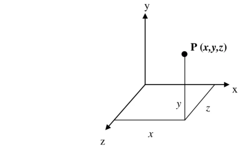 Şekil 3.5 : Koordinat sistemi ve bileşenleri  z y x y z  x P (x,y,z) 