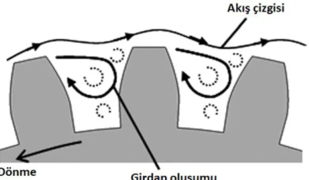 Şekil 1-8: Diş boşluğu ve diş çevresindeki hava akışı modeli [11]. 