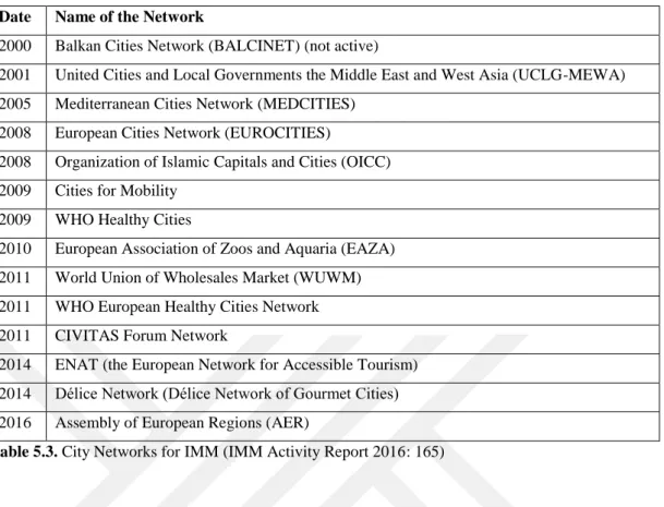 Table 5.3. City Networks for IMM (IMM Activity Report 2016: 165) 