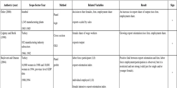 Table 2.4. The Studies for Turkey about Trade and Women Employment İstanbul