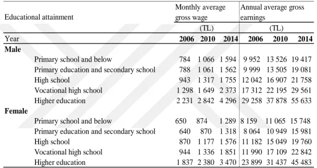 Table 3.1. Wages and Earnings by Gender and Education Status (TURKSTAT) 