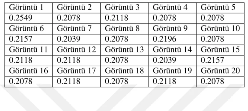 Çizelge 4.1: Otsu metodu grilik e¸sik de˘gerleri.