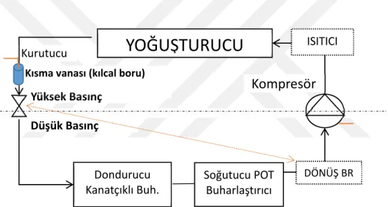 Şekil 2.1: Tek kompresörlü kombi tipi dolaplar için gaz akış şeması. 