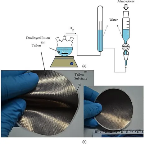 Figure  1.  (a)  Hydrogen  generation  measurement  system;  (b)  Dealloyed  Ru  catalyst  on  Teflon™  substrate