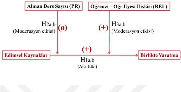 Şekil 3.2’ deki modellemeden de anlaşılacağı üzere, bu tez kapsamında ana etki,  edimsel kaynakların birlikte yaratma sürecini destekleyici yönde etkisinin olduğudur