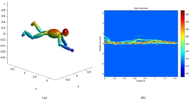 ġekil 2.11  (a) Sürünme hareketine ait animasyon görüntüsü (b) Sürünme hareketine  ait spektrogram 