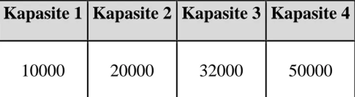 Tablo 5.1: Dağıtım Merkezi Kapasiteleri 