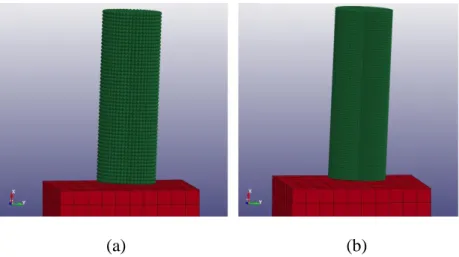 Figure 10. SPH models for Taylor impact test (a) coarse model (b) fine model. 
