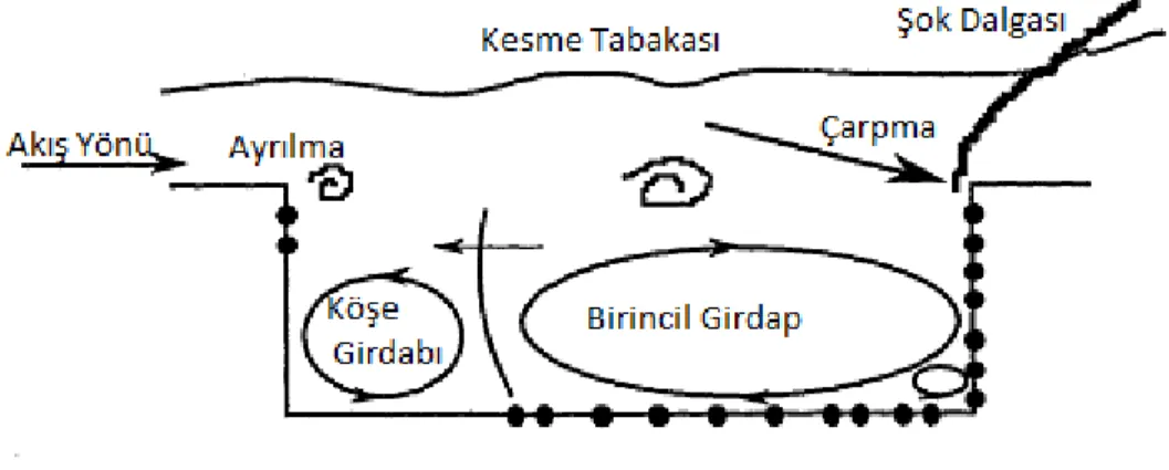 Şekil 3.4.  Kavite bölgesindeki akış karakteristikleri [62] 