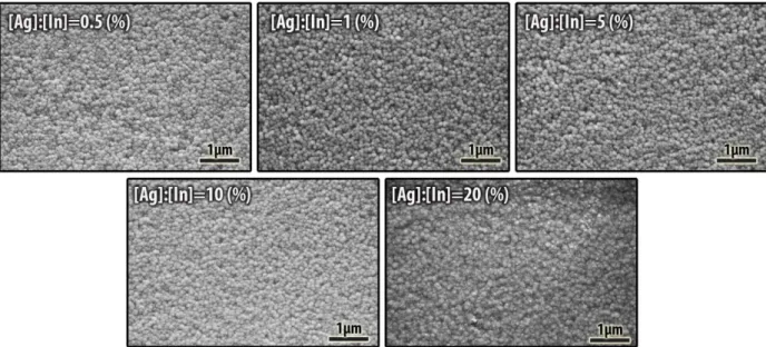 Figure 1. SEM micrographs of in-situ Ag doped In 2 S 3  films. 