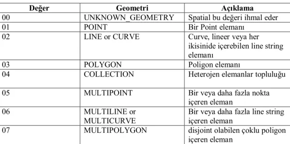 Çizelge 3.1. Geçerli SDO_GTYPE değerleri 