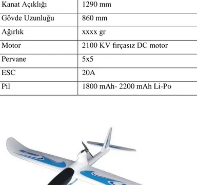 Çizelge 2.2. Floater JET Özellikleri  Kanat Açıklığı  1290 mm 