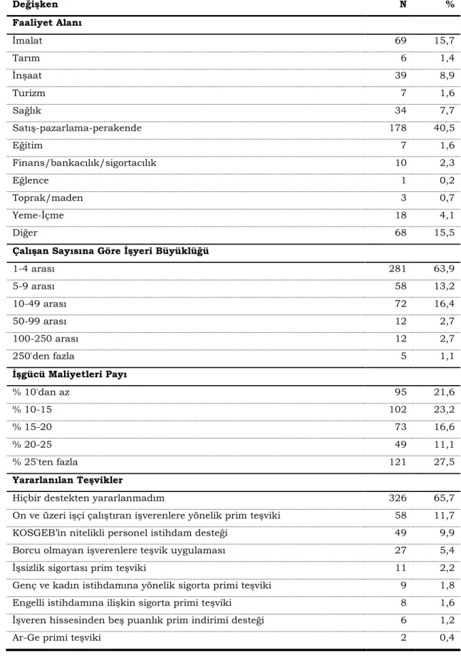 Tablo 2: İşyerlerine Ait Genel Bilgiler 