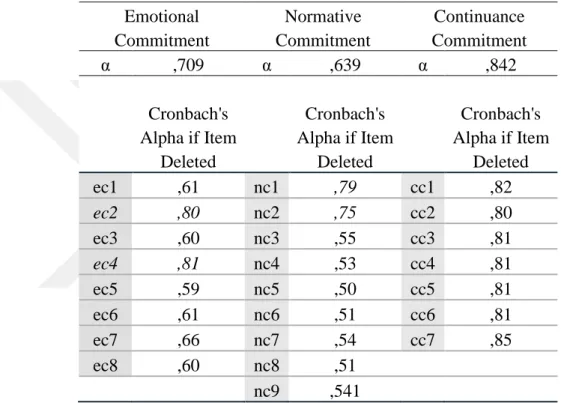 Table 6 - Reliability Analysis Results for Organizational Commitment Subscales. 