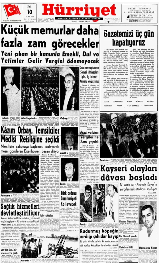 Şekil  3.13:  Milli  Birlik  Hükümeti’nin  çıkardığı  5953  sayılı  “Fikir  işçileri”  kanununu  değiştiren  212  sayılı  kanun  ile  “Basın  İlan  Kurumu’nun”  kurulmasını  öngören  195  sayılı  kanunlara  karşı  gazete  sahipleri 11-13 Ocak 1961’de üç gü