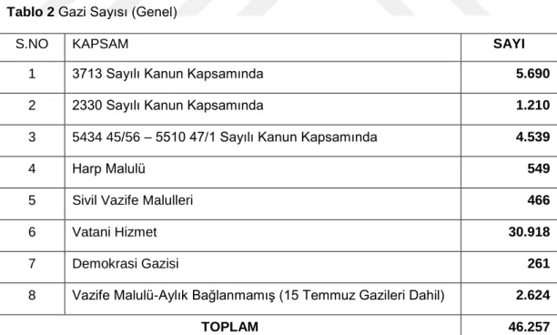 Tablo 2  Gazi Sayısı (Genel) 