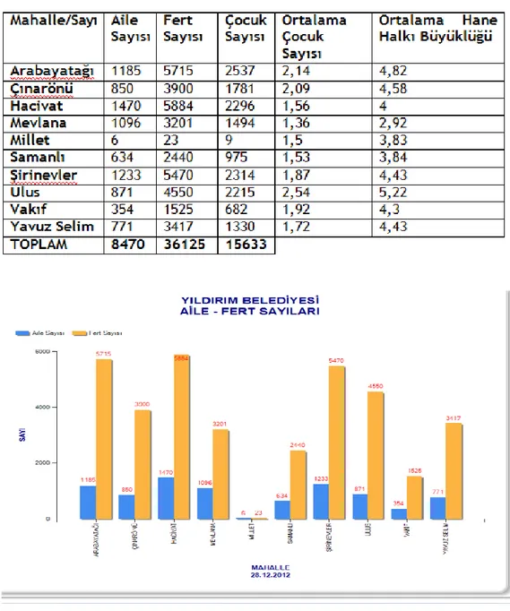 Şekil 2: Yıldırım Belediyesi Aile Fert Sayıları Grafiği  ( Yıldırım Belediyesi Kentsel dönüşüm Müdürlüğü) 