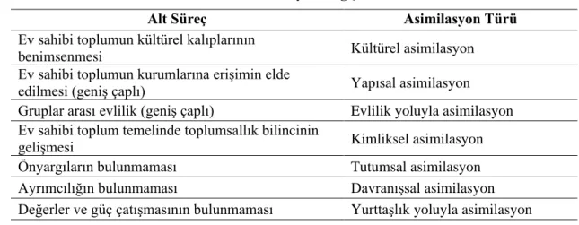 Tablo 2. Asimilasyon Değişkenleri 