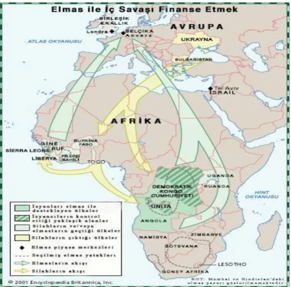 Şekil 6: 20. Yüzyılın sonunda, Afrika’da meydana gelen silah ve elmas kaçakçılıklarının 