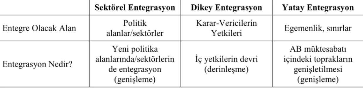 Tablo 2. Entegrasyonun Alanı ve Tanımı 